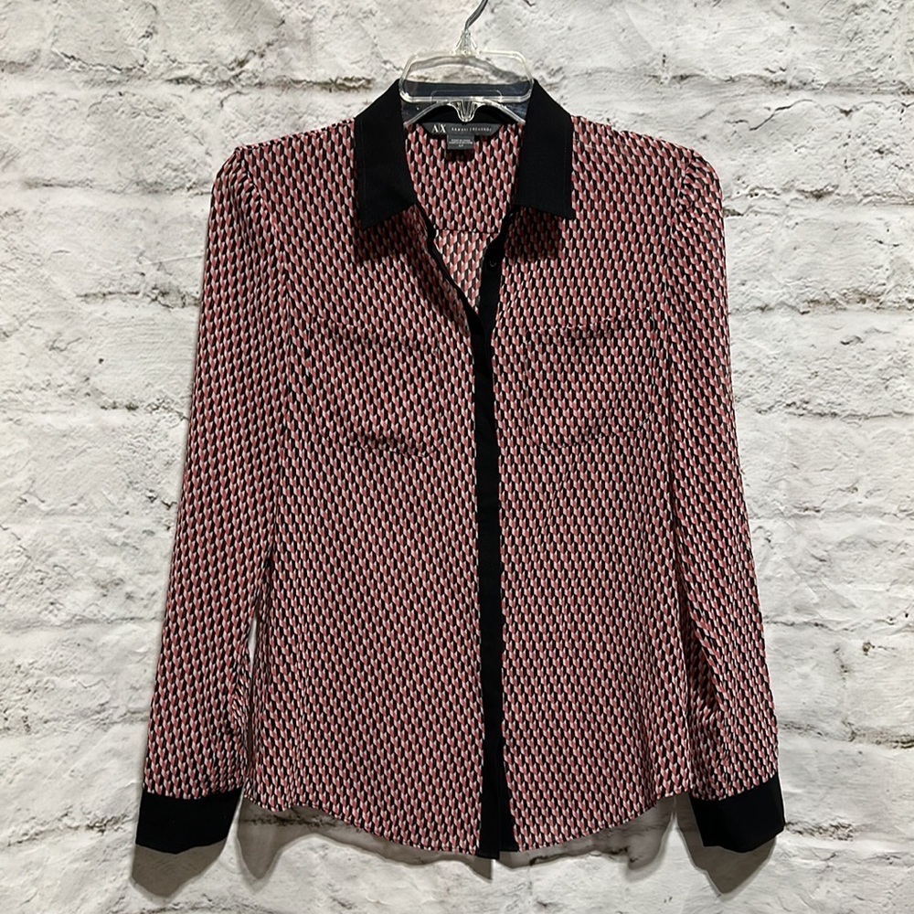 Armani Exchange sheer button down geometric size small